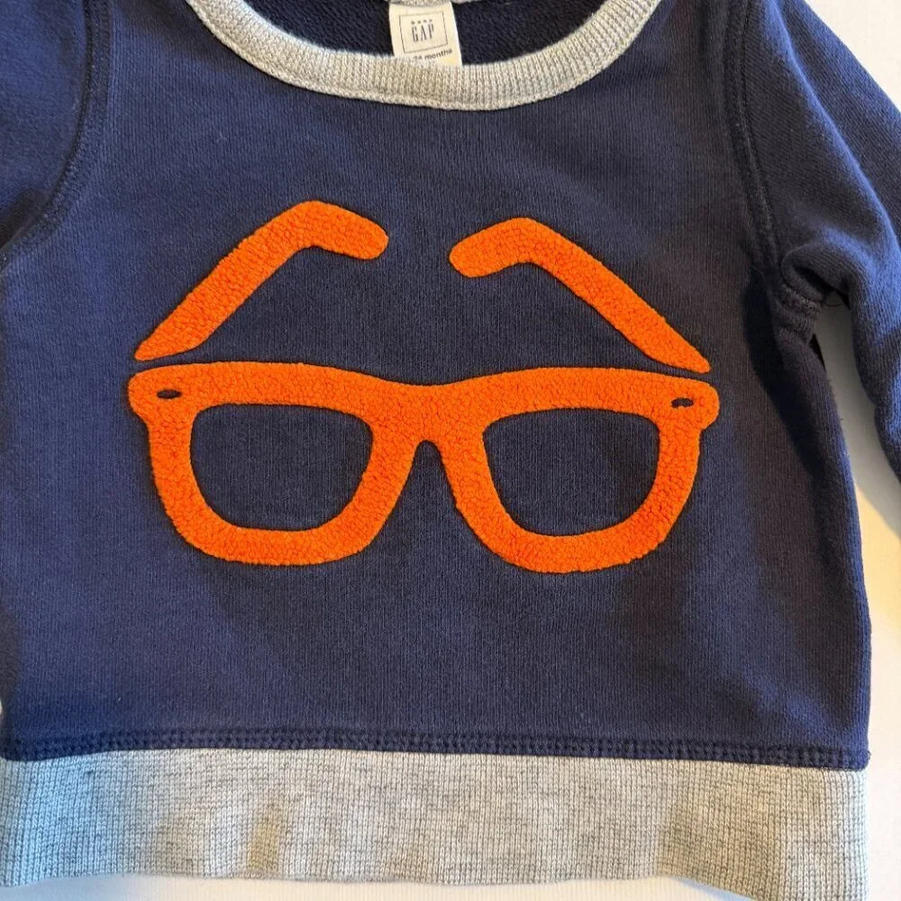 Baby GAP Navy Blue Orange Glasses Cotton Sweatshirt 18-24 MO